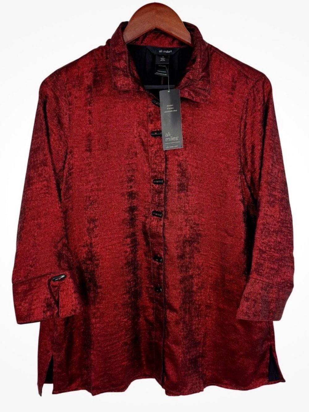 Ali Miles Deep Red Button-Front Tunic Shirt Crimson Red color size 1X NWT